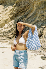 French Blue Checker Sicilian Bag