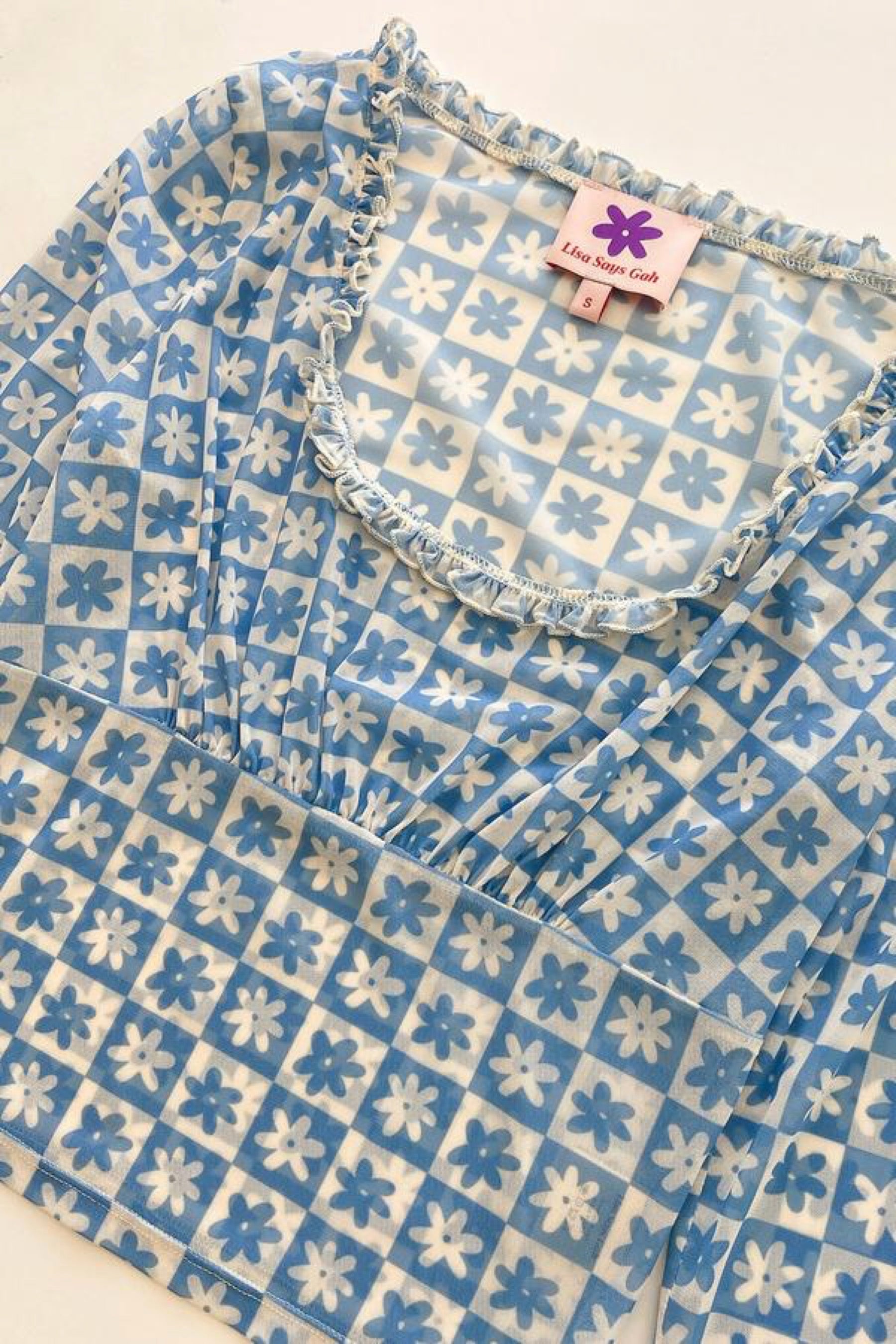 Blue Daisy Check Lana Top