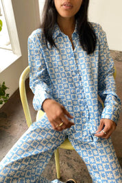 Blue Daisy Check Bailey PJ Set