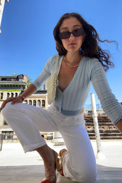 Light Blue Rhea Pointelle Cardigan