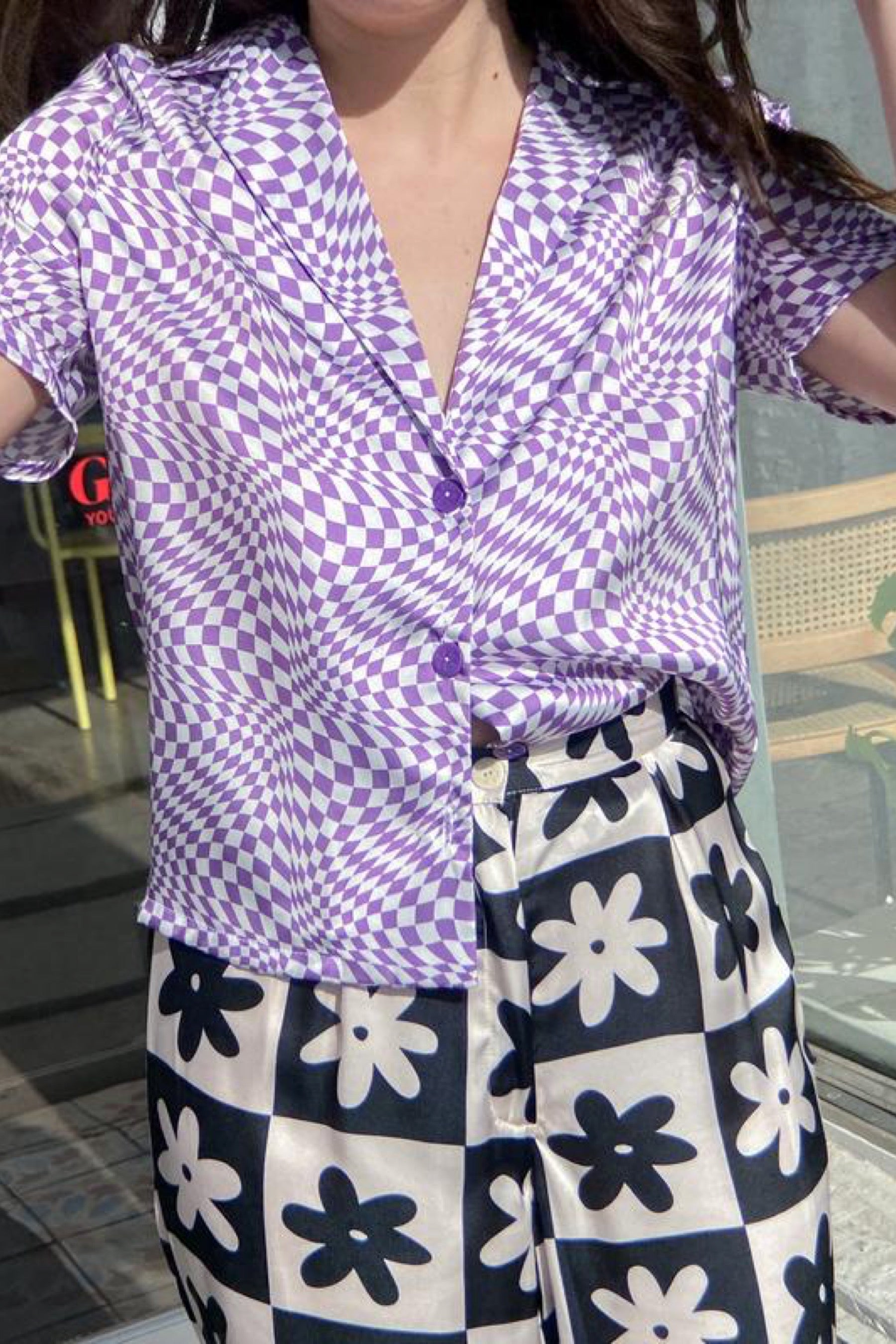 Purple Warp Check Reese Top