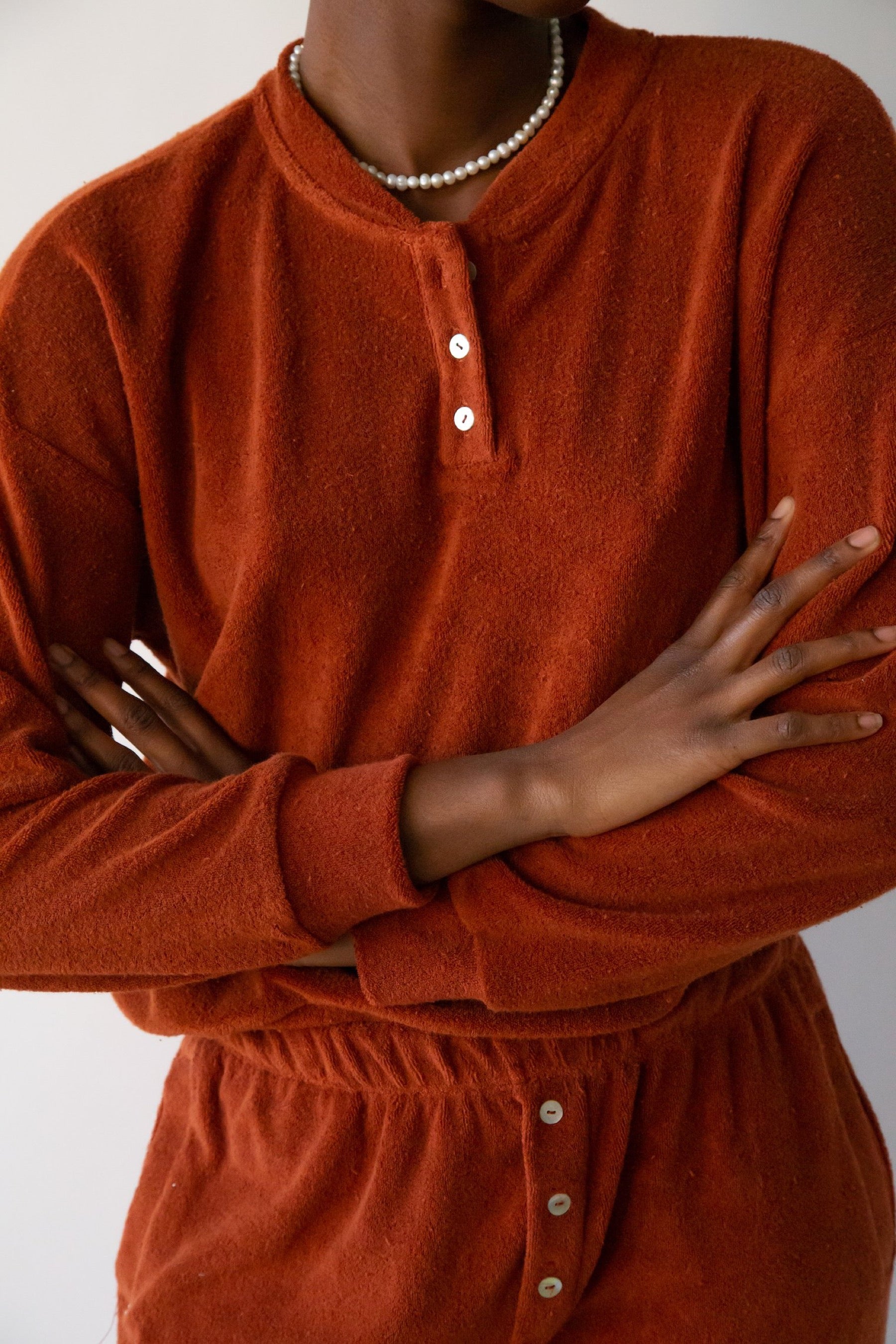 Cinnamon Terry Henley Sweatshirt