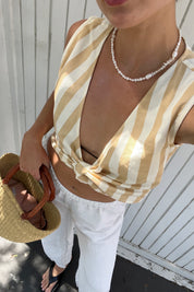 Camel Stripe Wrap Top