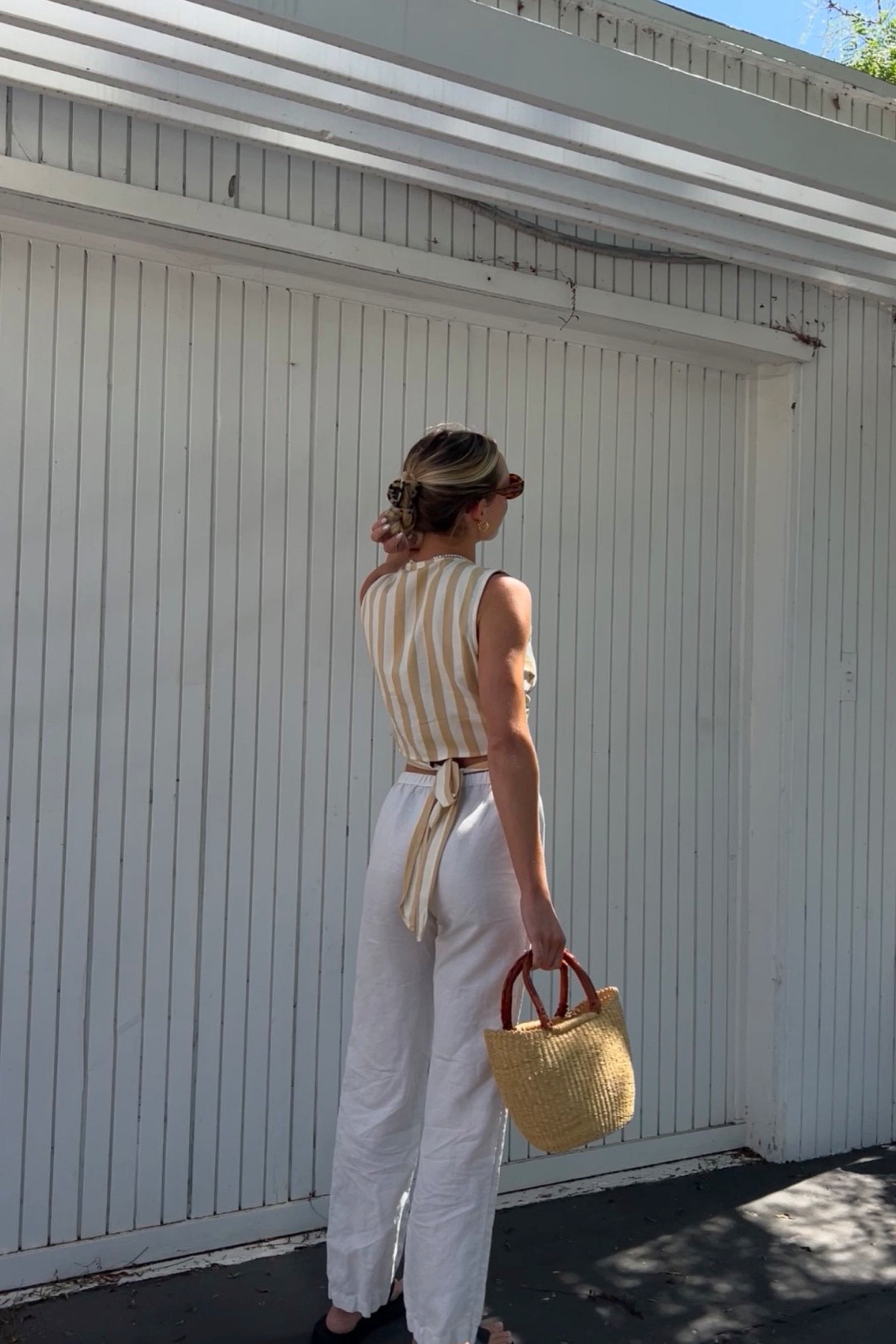 Camel Stripe Wrap Top