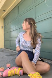 Blue Daisy Check Lana Top