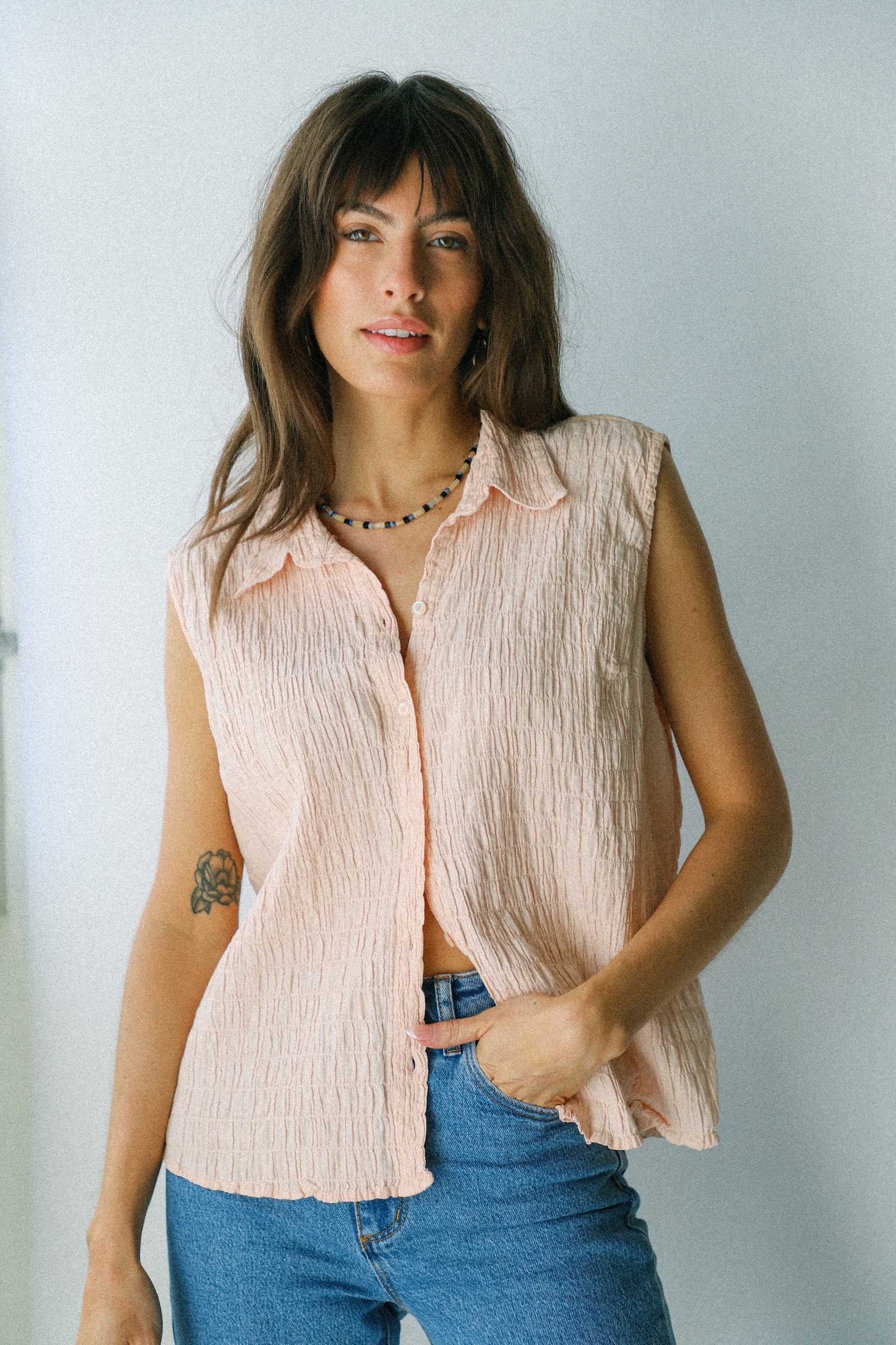 Pink Textured Button Up