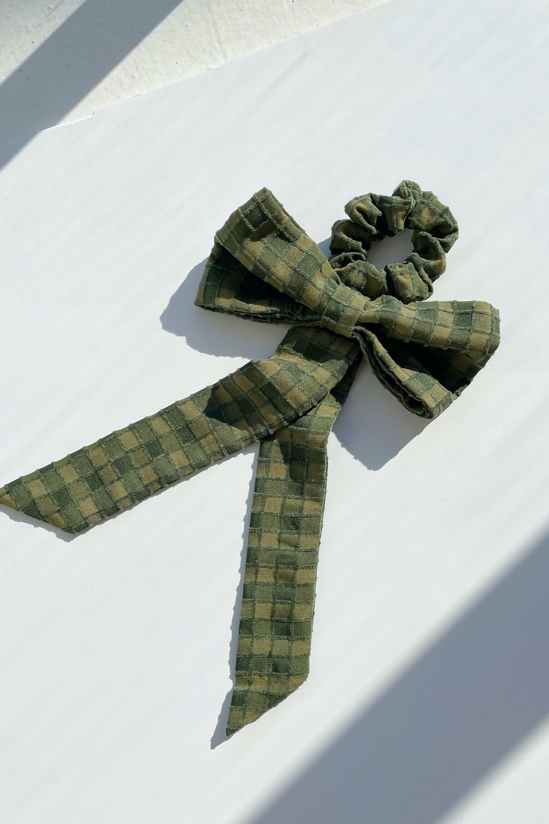 Green Gingham Bow Scrunchie