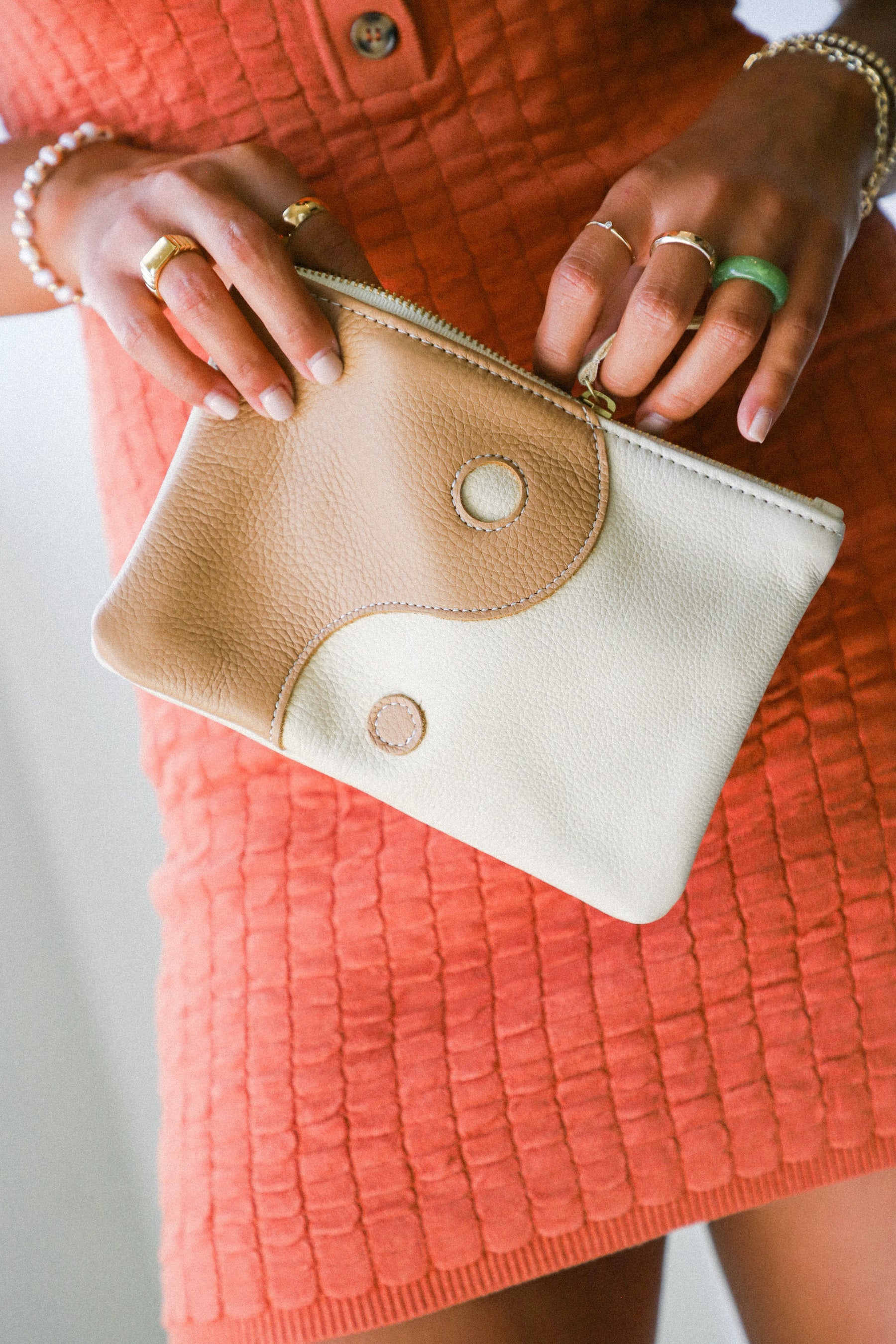 X Prism Cognac + Cream Yin Yang Zipper Pouch