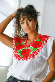 Red Embroidered Floral Top
