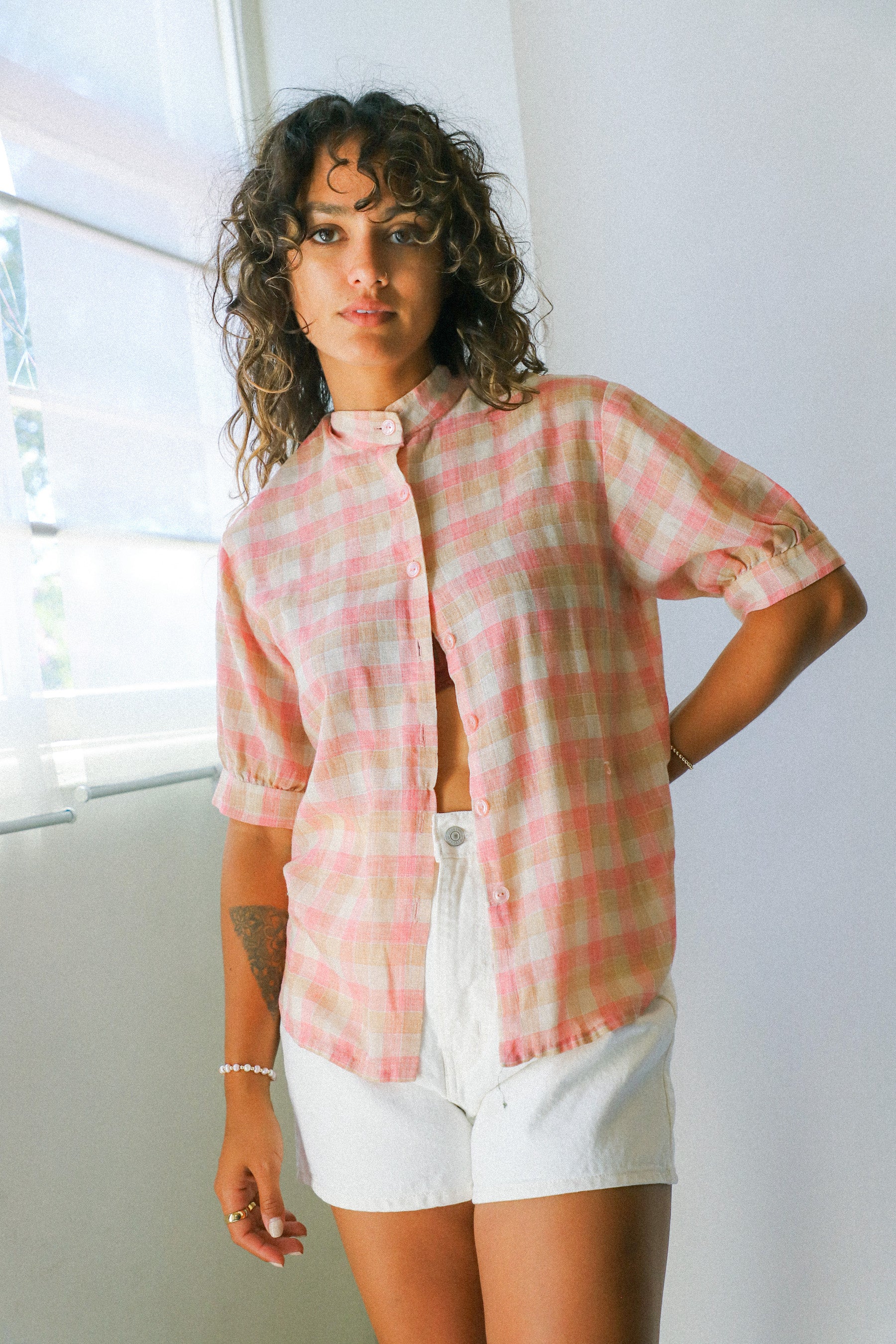 Pink + Brown Gingham Top