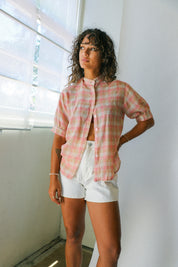 Pink + Brown Gingham Top