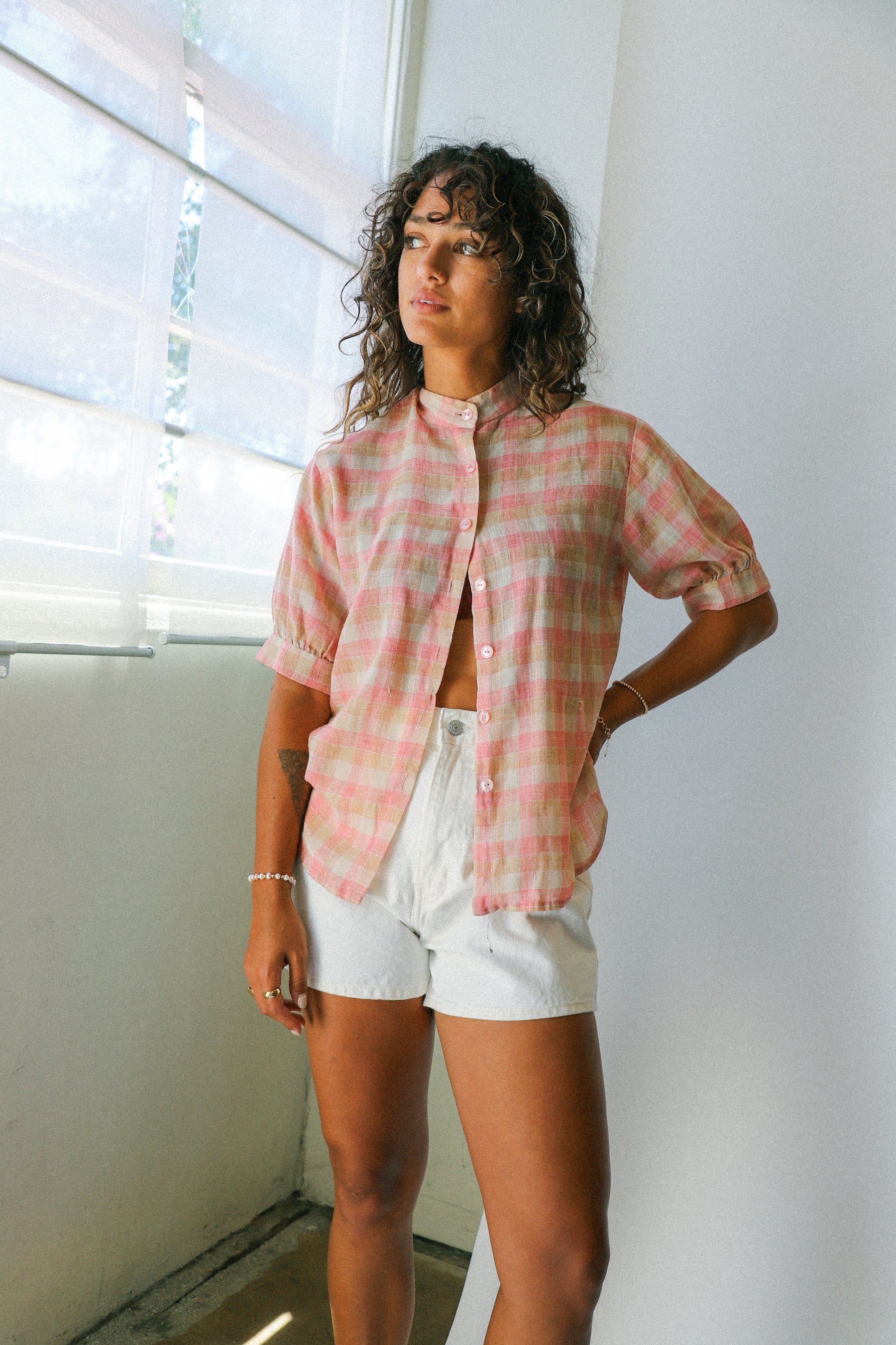 Pink + Brown Gingham Top