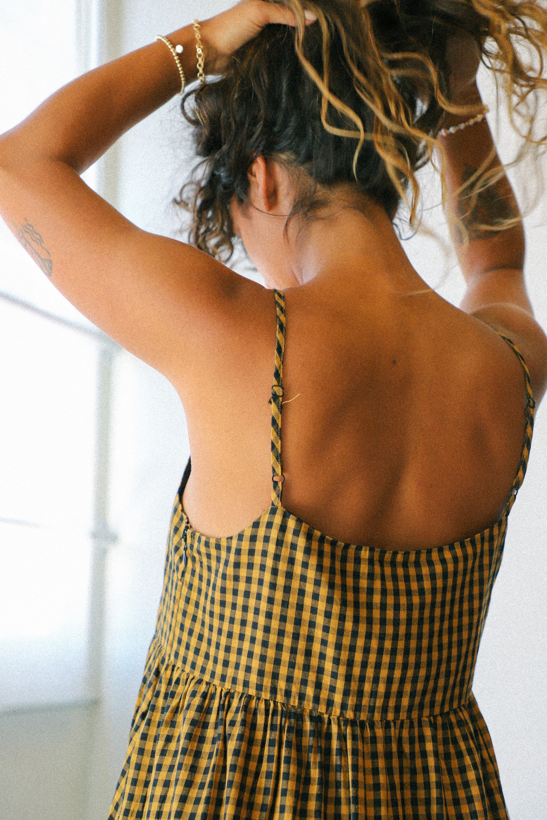 Medal Bronze Gingham Dress