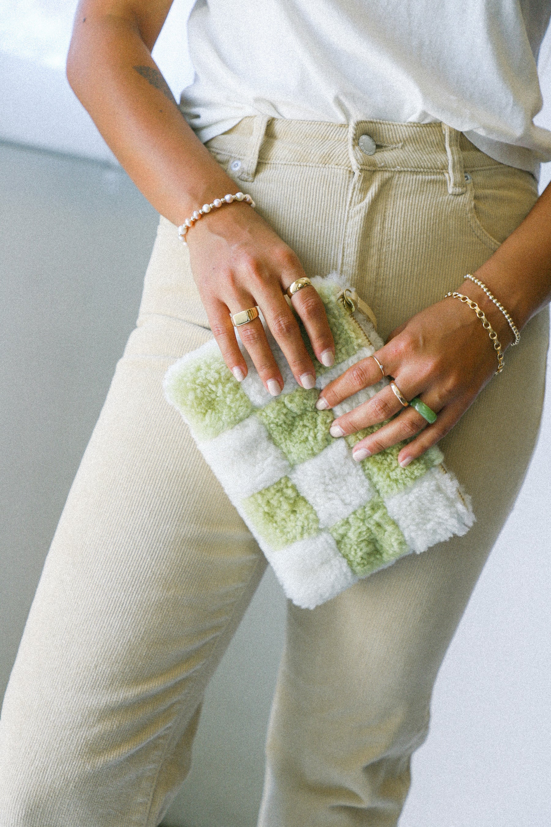 X Prism Avocado + White Checkered Patchwork Pouch