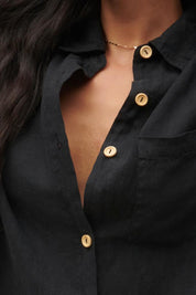 Jet Black Linen Long Sleeve Shirt