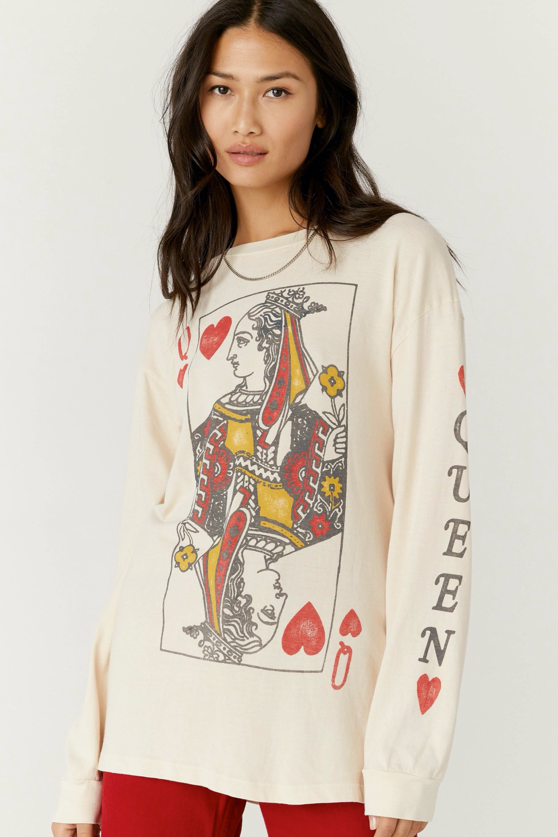 Queen Of Hearts Oversized Long Sleeve Tee