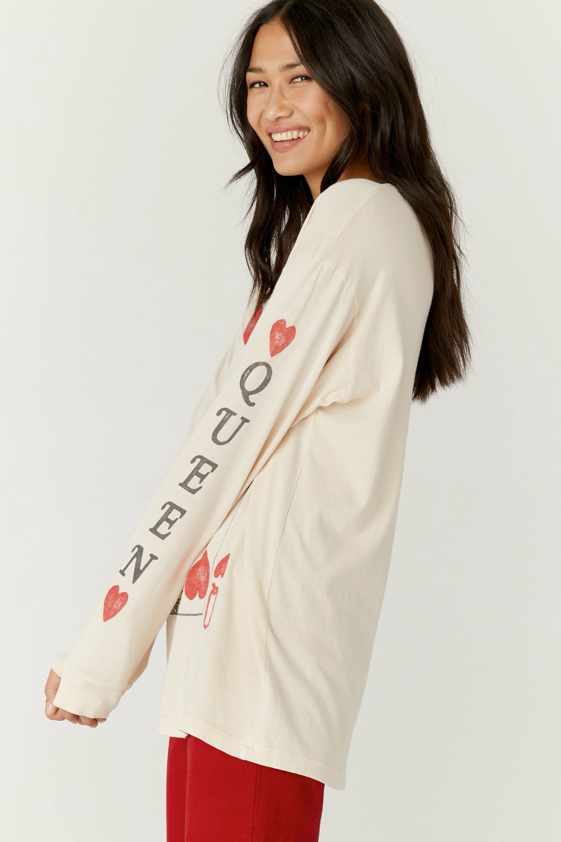 Queen Of Hearts Oversized Long Sleeve Tee