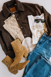 Sand Harmony Checkered Mesh Top