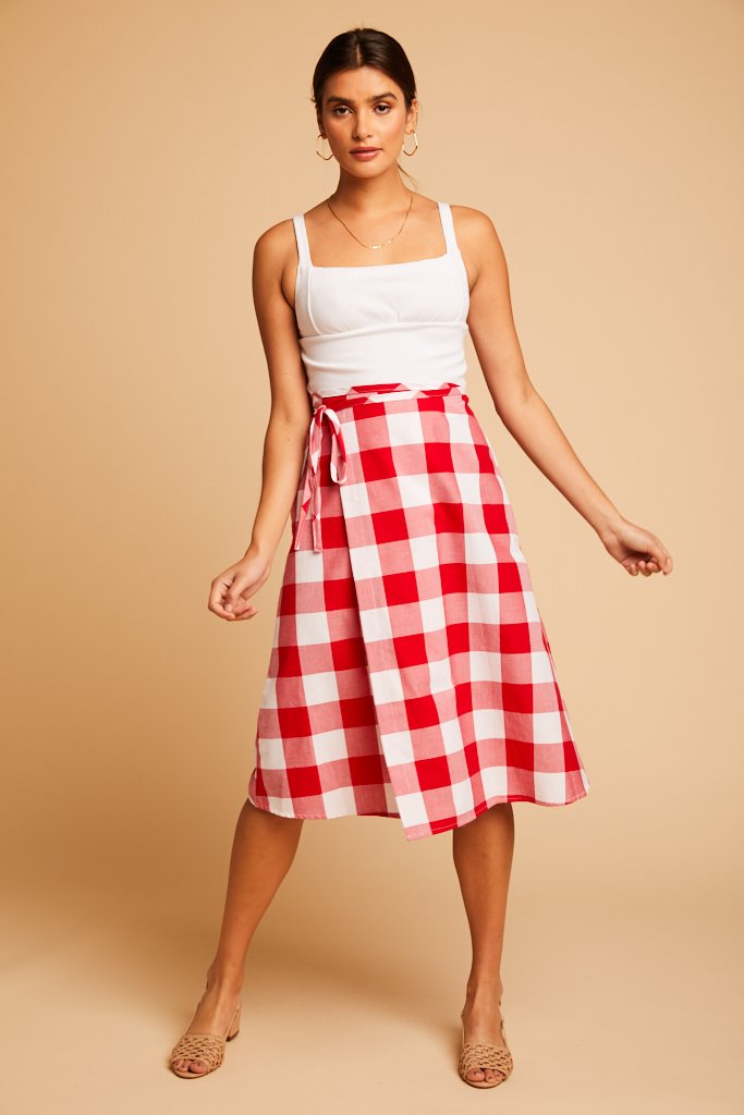 Red Gingham Capri Wrap Skirt