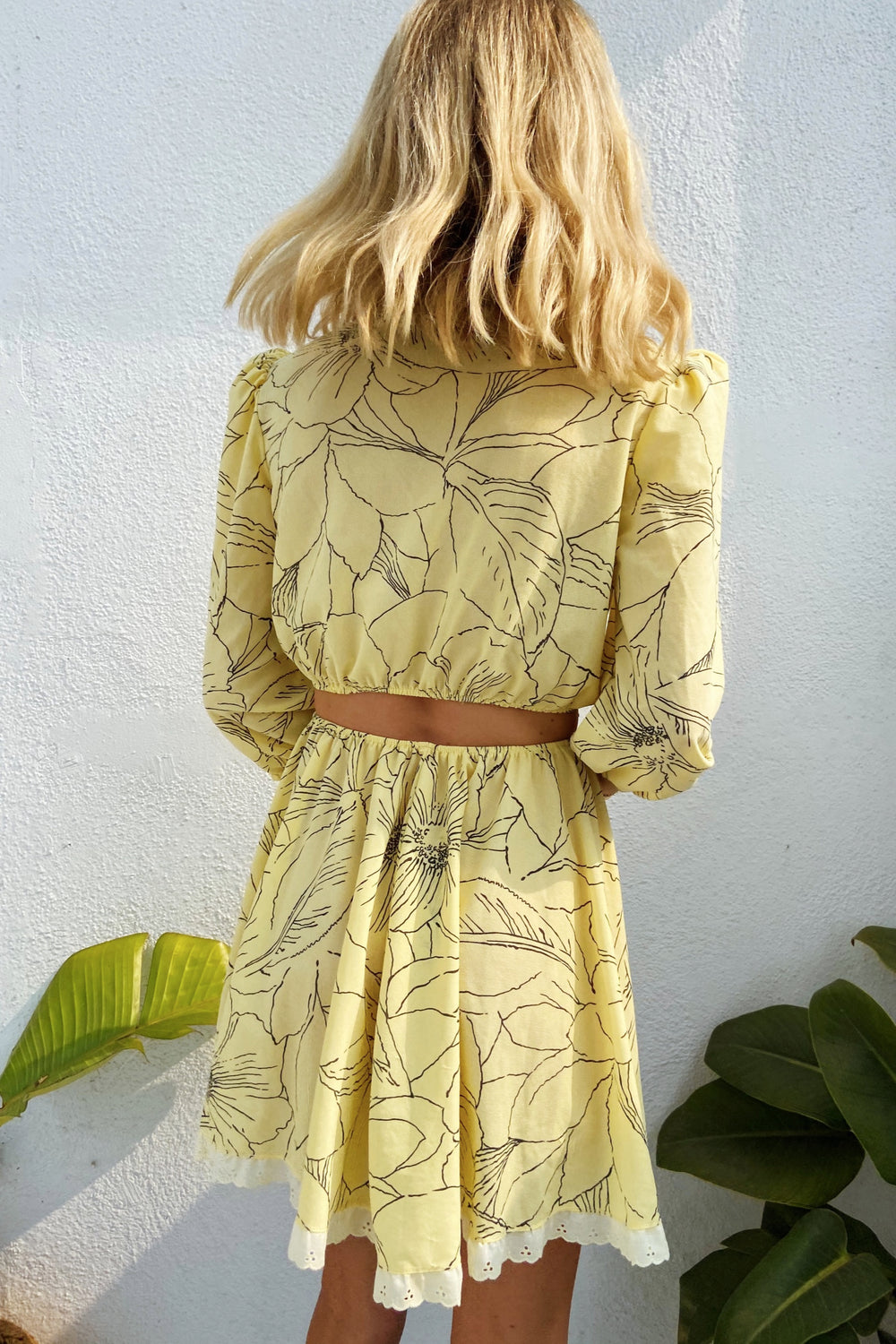 Reworked 1980s Yellow Floral Two Piece Set