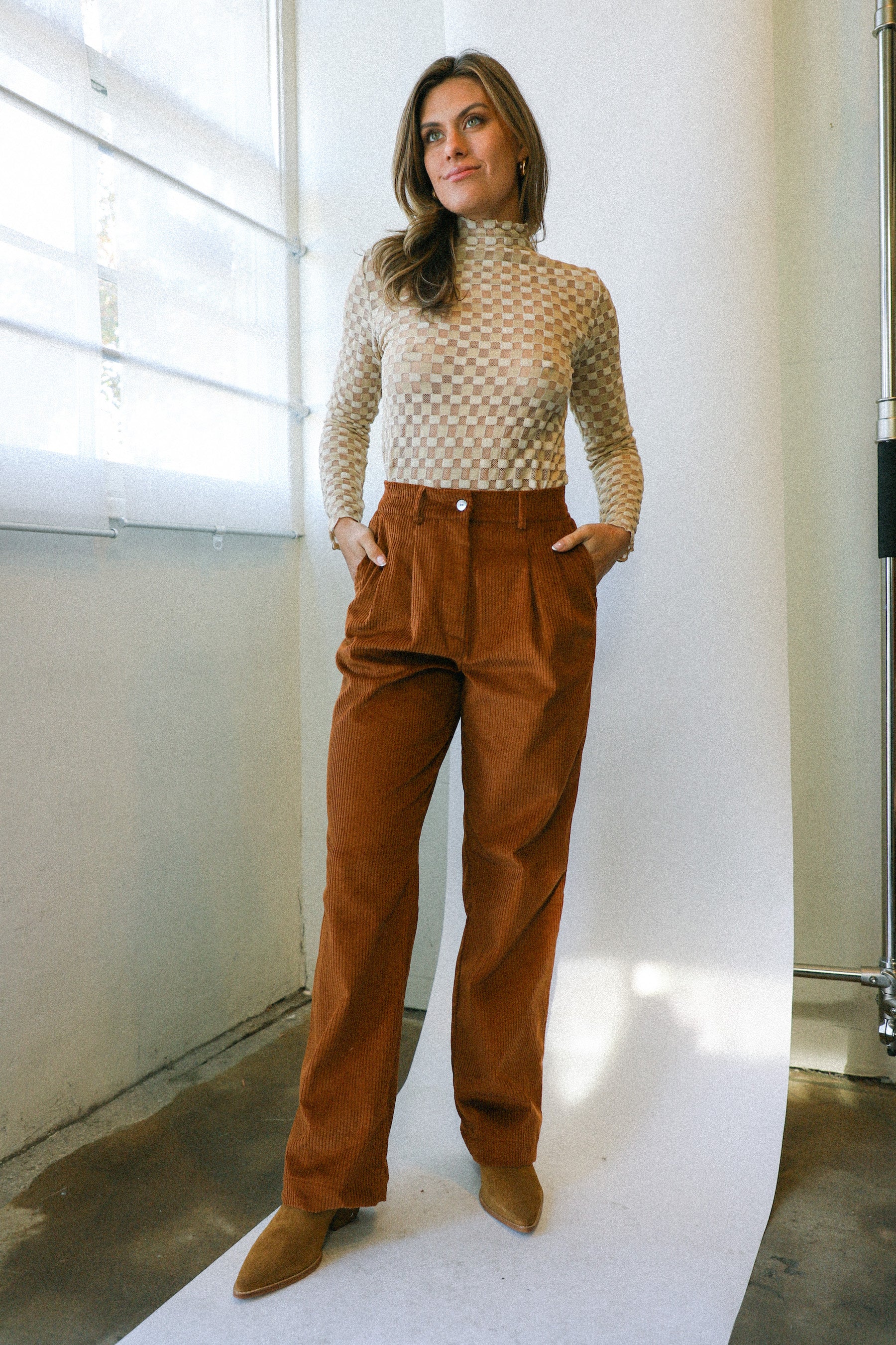 Sand Harmony Checkered Mesh Top
