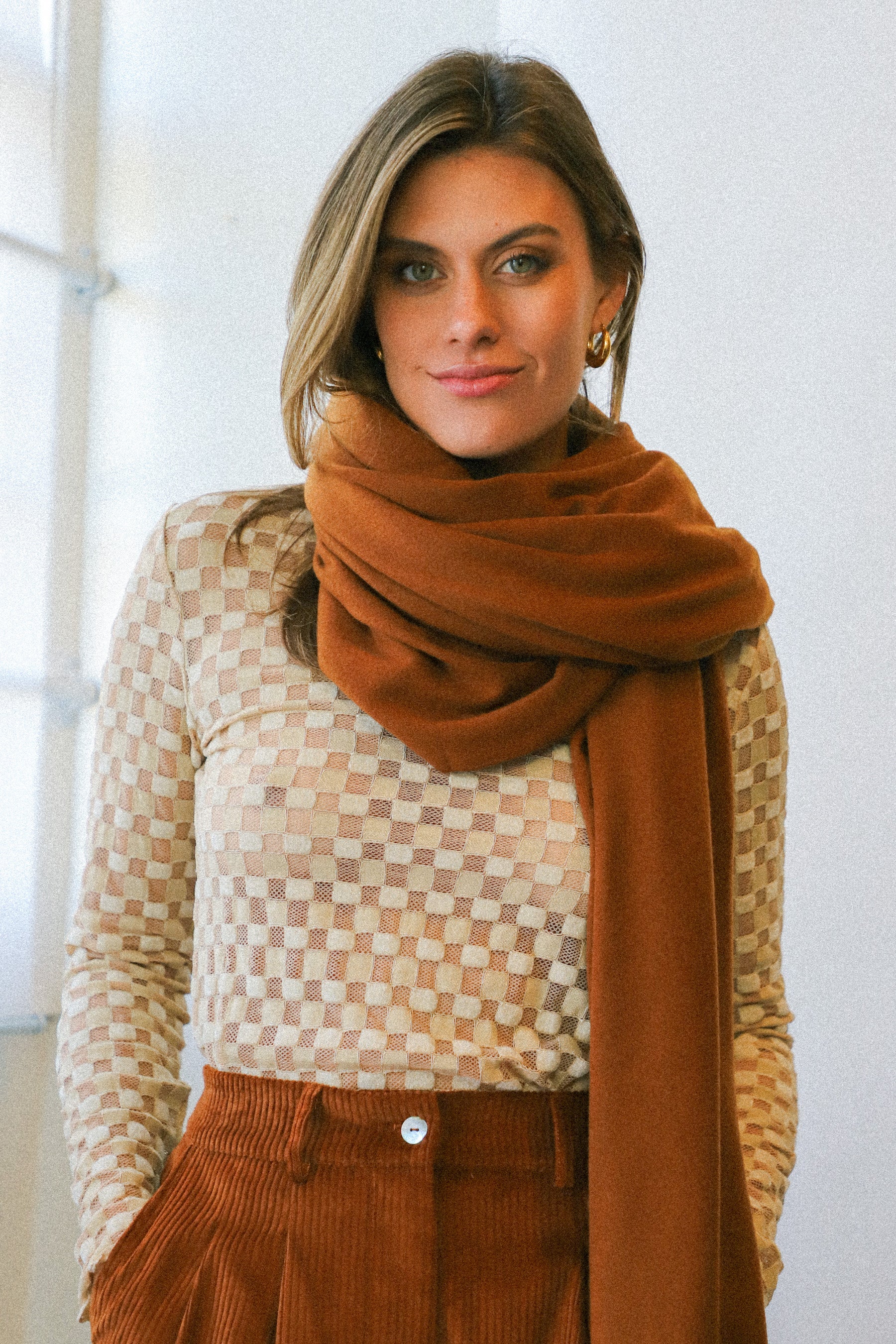 Sand Harmony Checkered Mesh Top