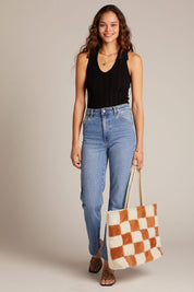 X Prism Cognac + White Checkered Patchwork Tote