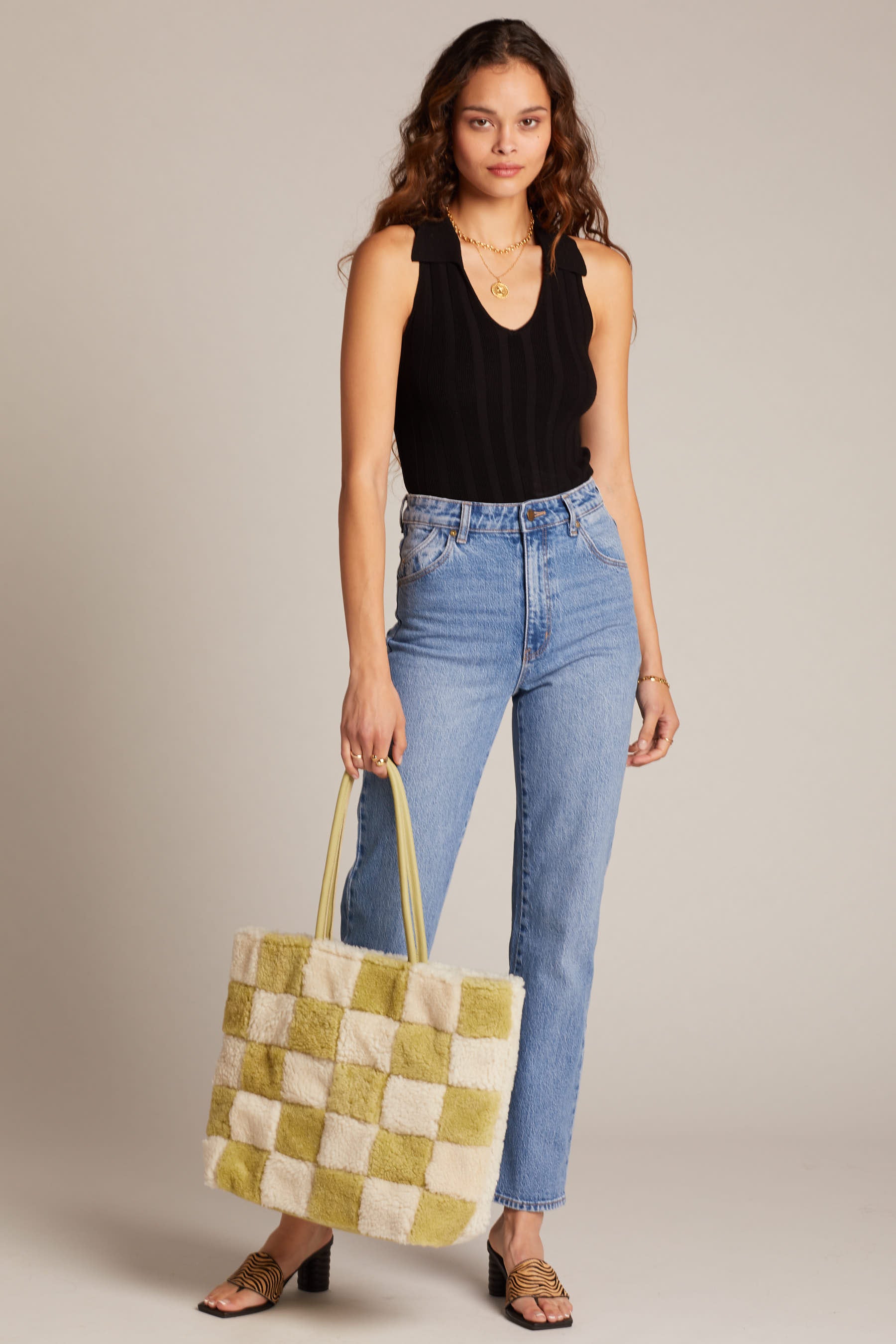 X Prism Avocado + White Checkered Patchwork Tote