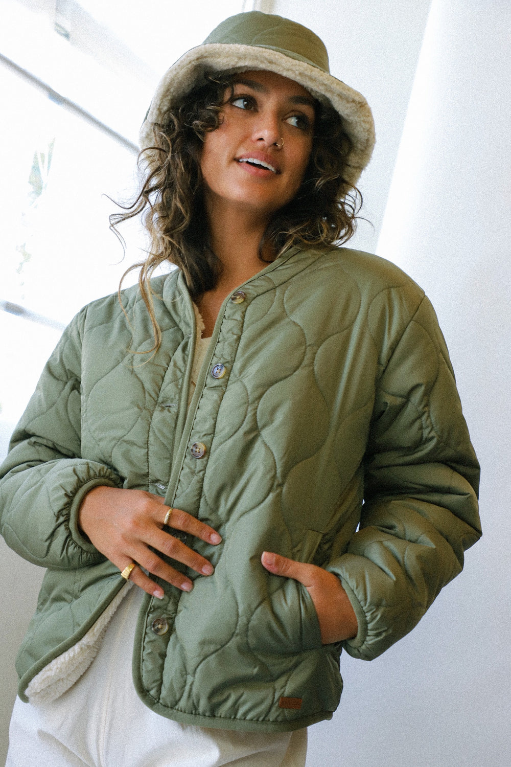 Military Olive Sherpa Reversible Jacket