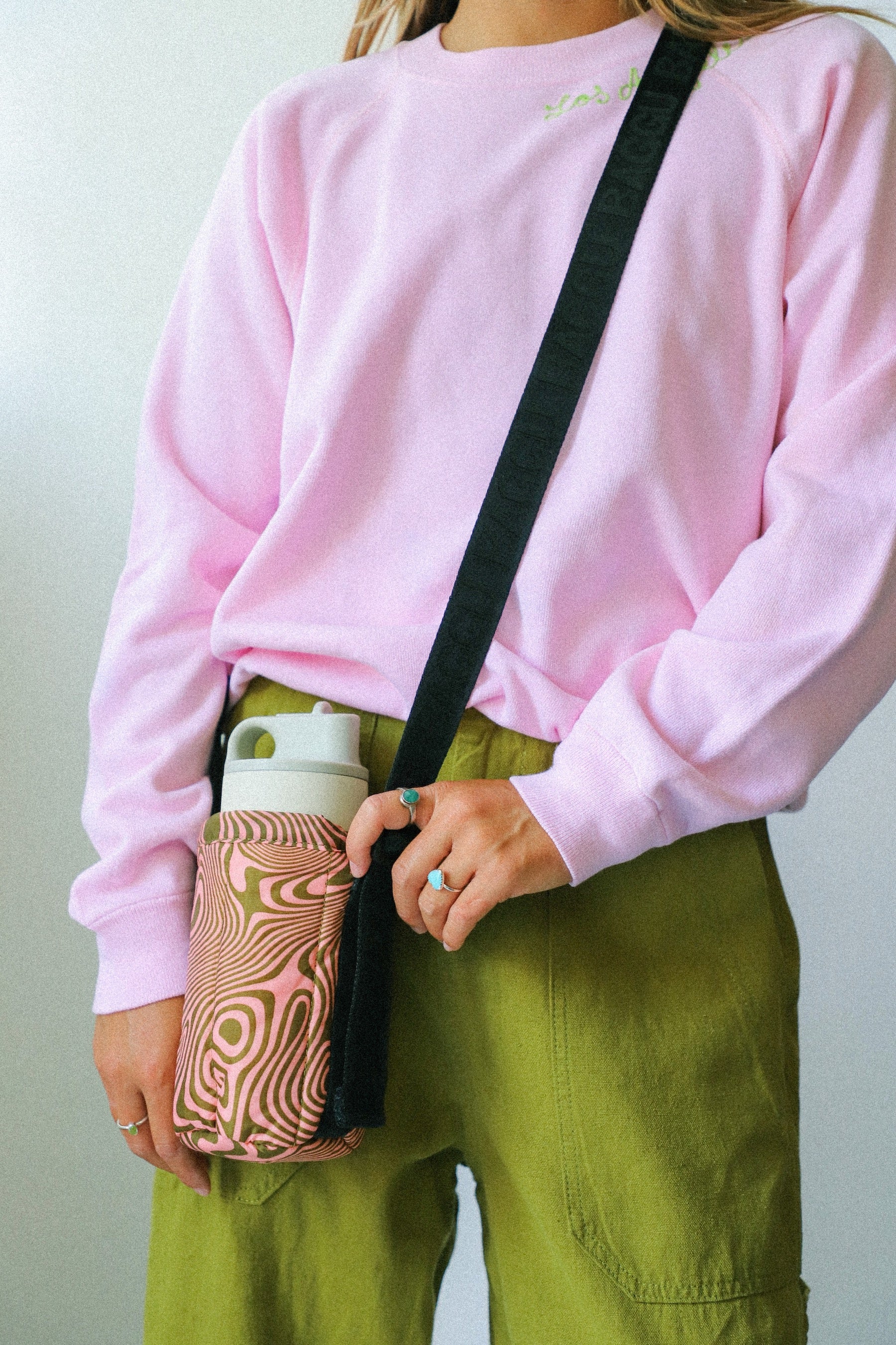 Salmon Trippy Swirl Puffy Water Bottle Sling