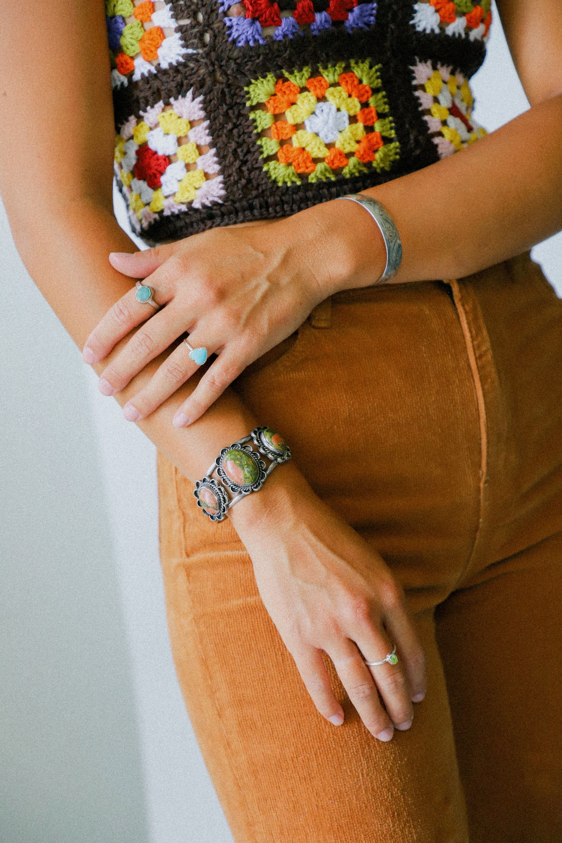 Peach + Green Stone Flowers Cuff