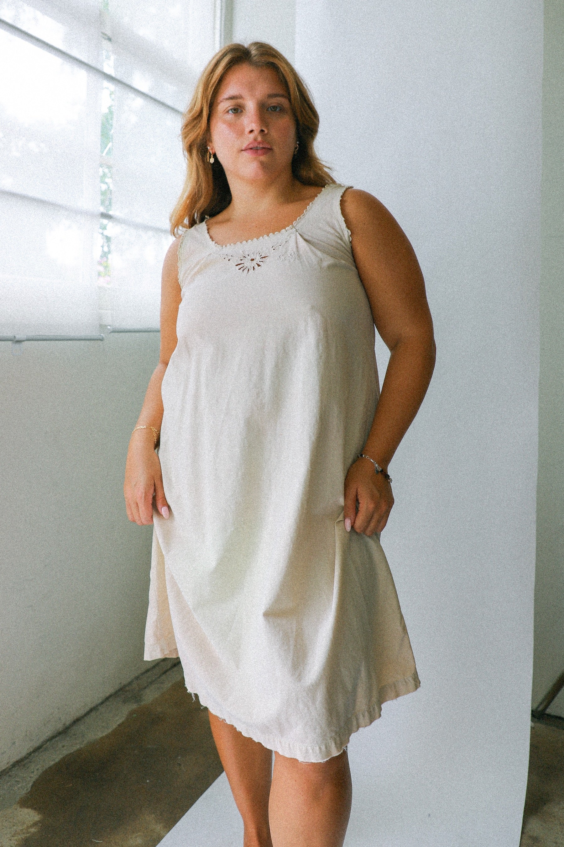 Cream Tank Embroidered Dress
