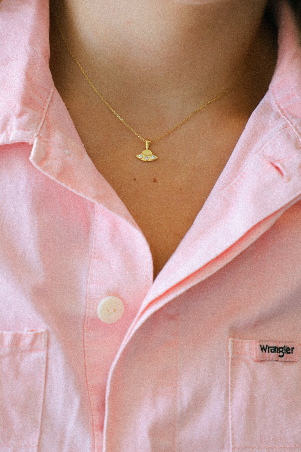 Gold UFO Charm Necklace