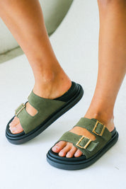 Khaki Suede Buckle Sandal