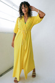 Yellow Ribbed Terry Cloth Robe