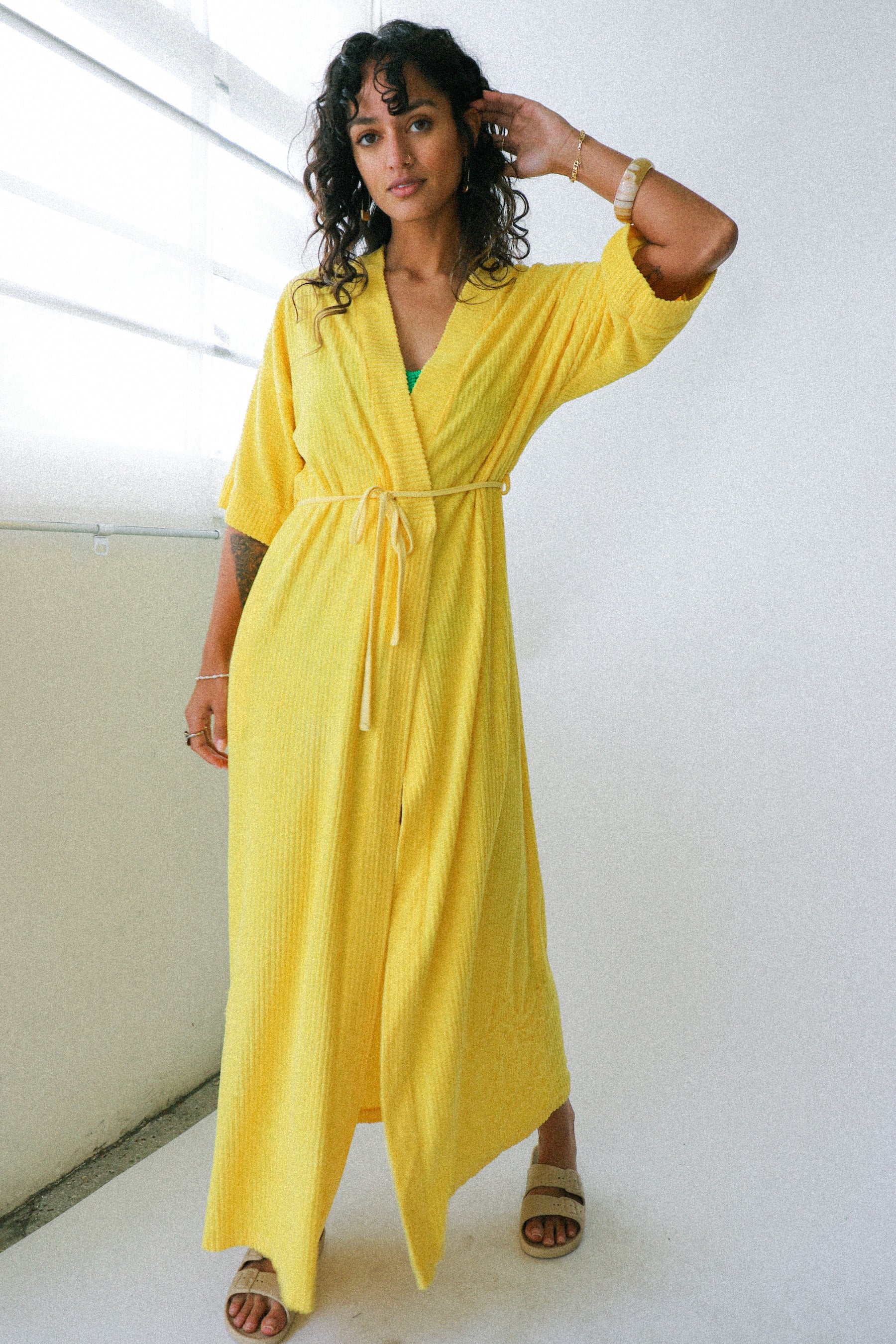 Yellow Ribbed Terry Cloth Robe