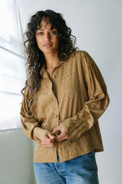 Brown Checkered Silky Button Up