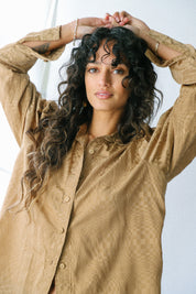 Brown Checkered Silky Button Up