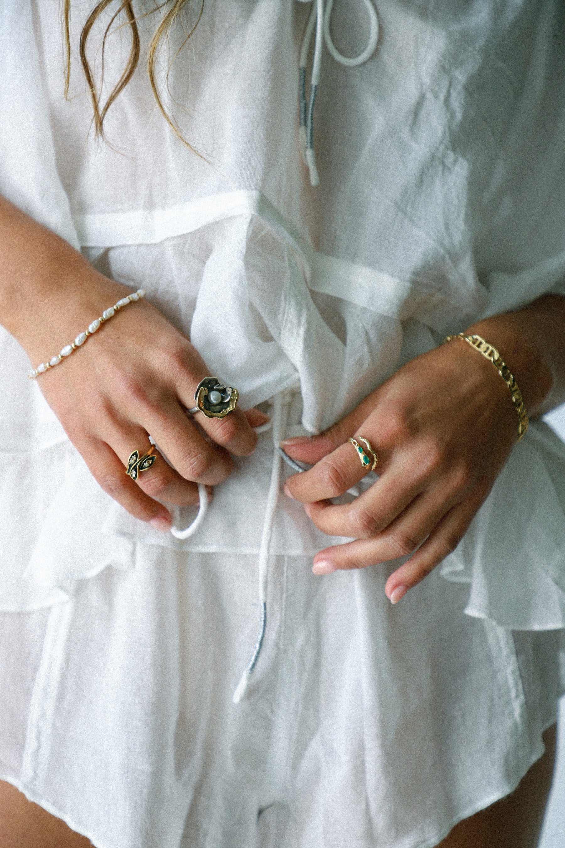 Pearl + Gold Beaded Bracelet