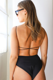 Black Fine Strap One Piece
