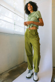 Olive Check Sabrina Top