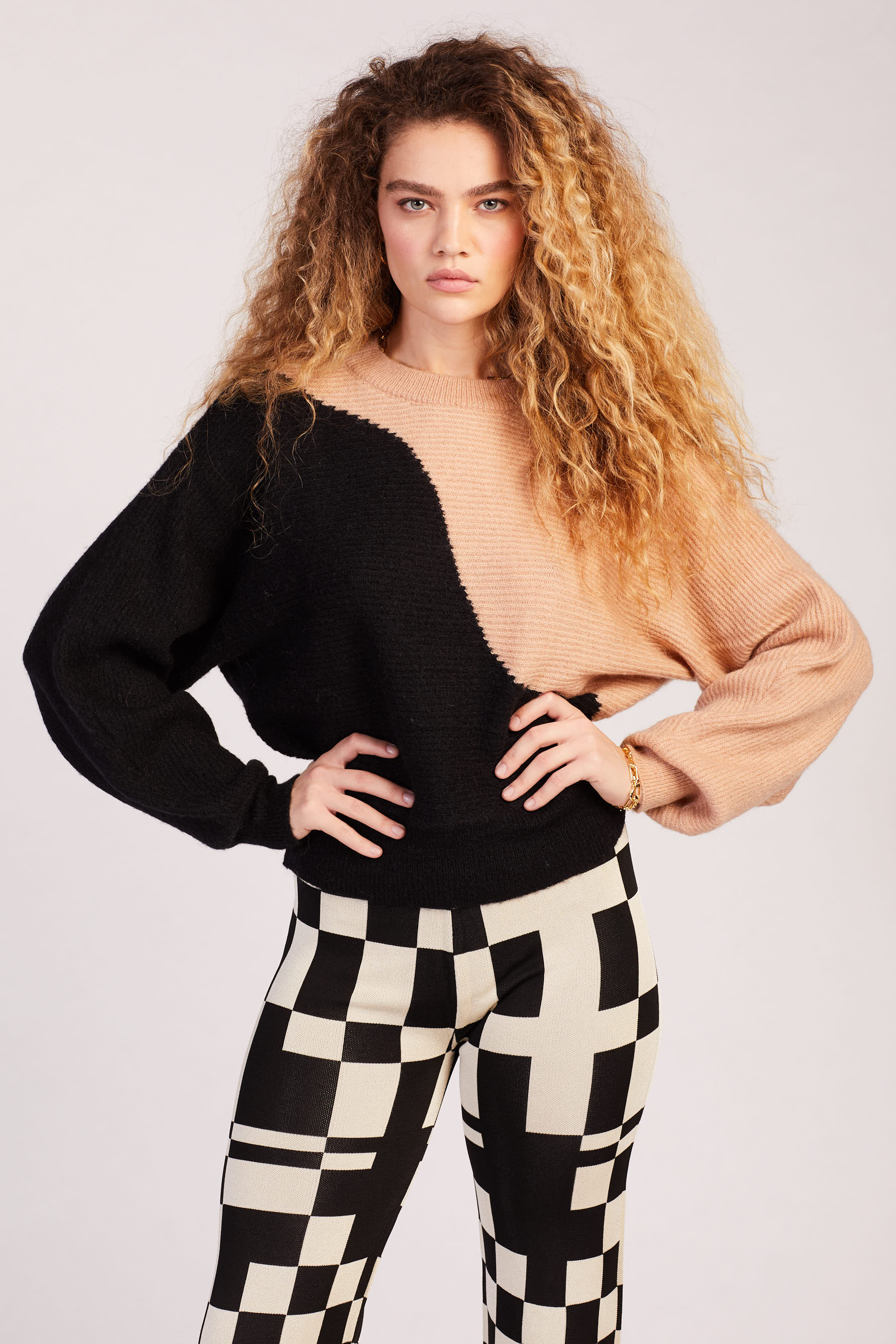 Black + Camel Wavy Sweater