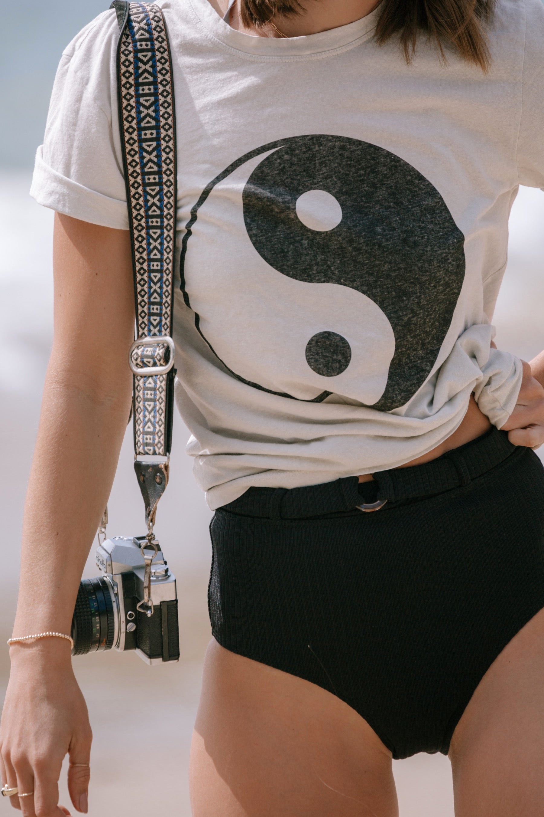 Washed White Yin Yang Basic Tee