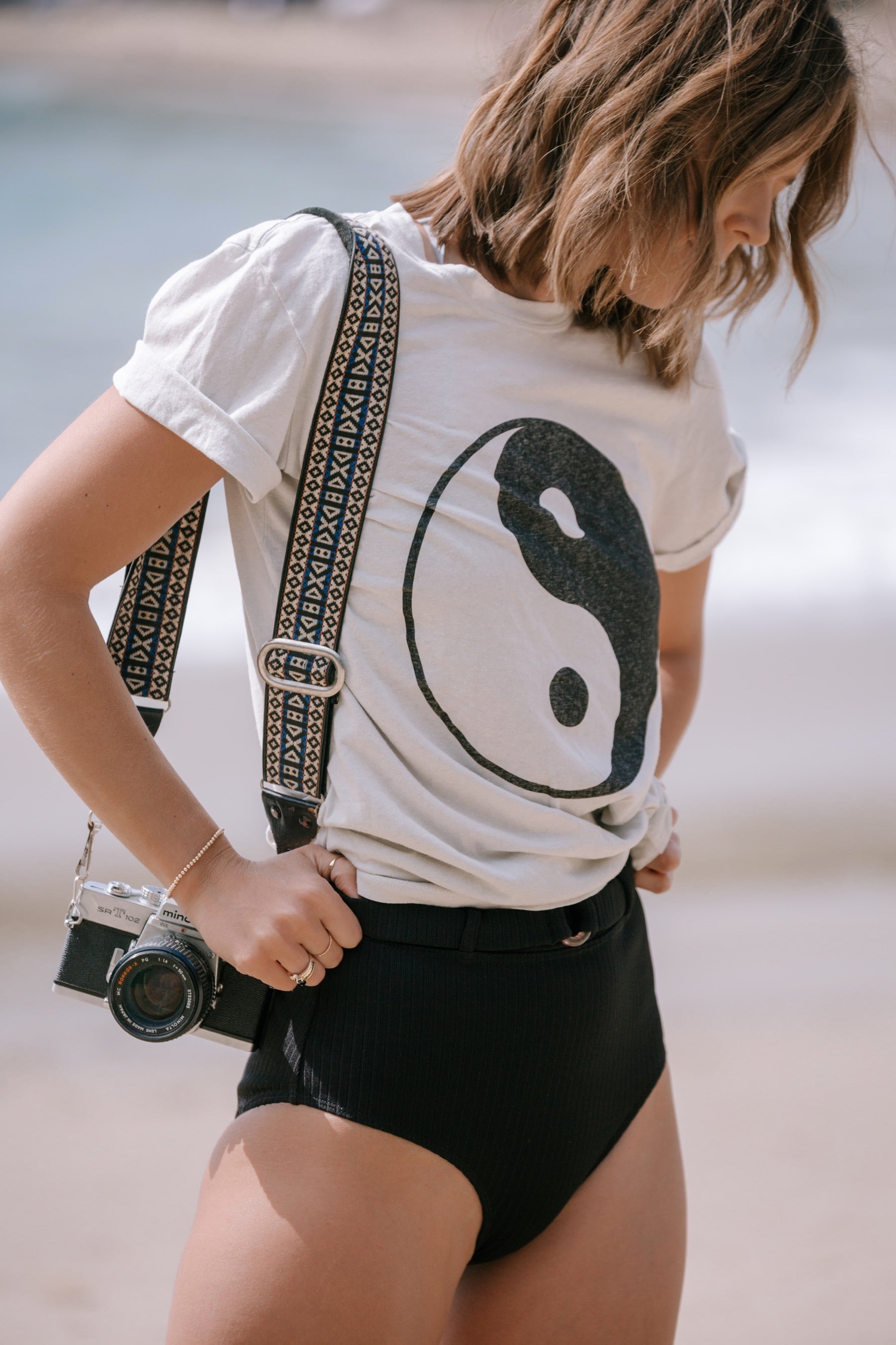 Washed White Yin Yang Basic Tee