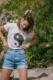 Washed White Yin Yang Basic Tee