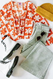 Orange Daisy Check Camilla Top