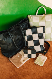 Checked Leather Sling Bag