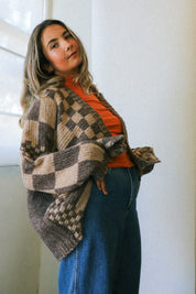 Checkered Open Front Cardigan