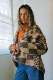 Checkered Open Front Cardigan