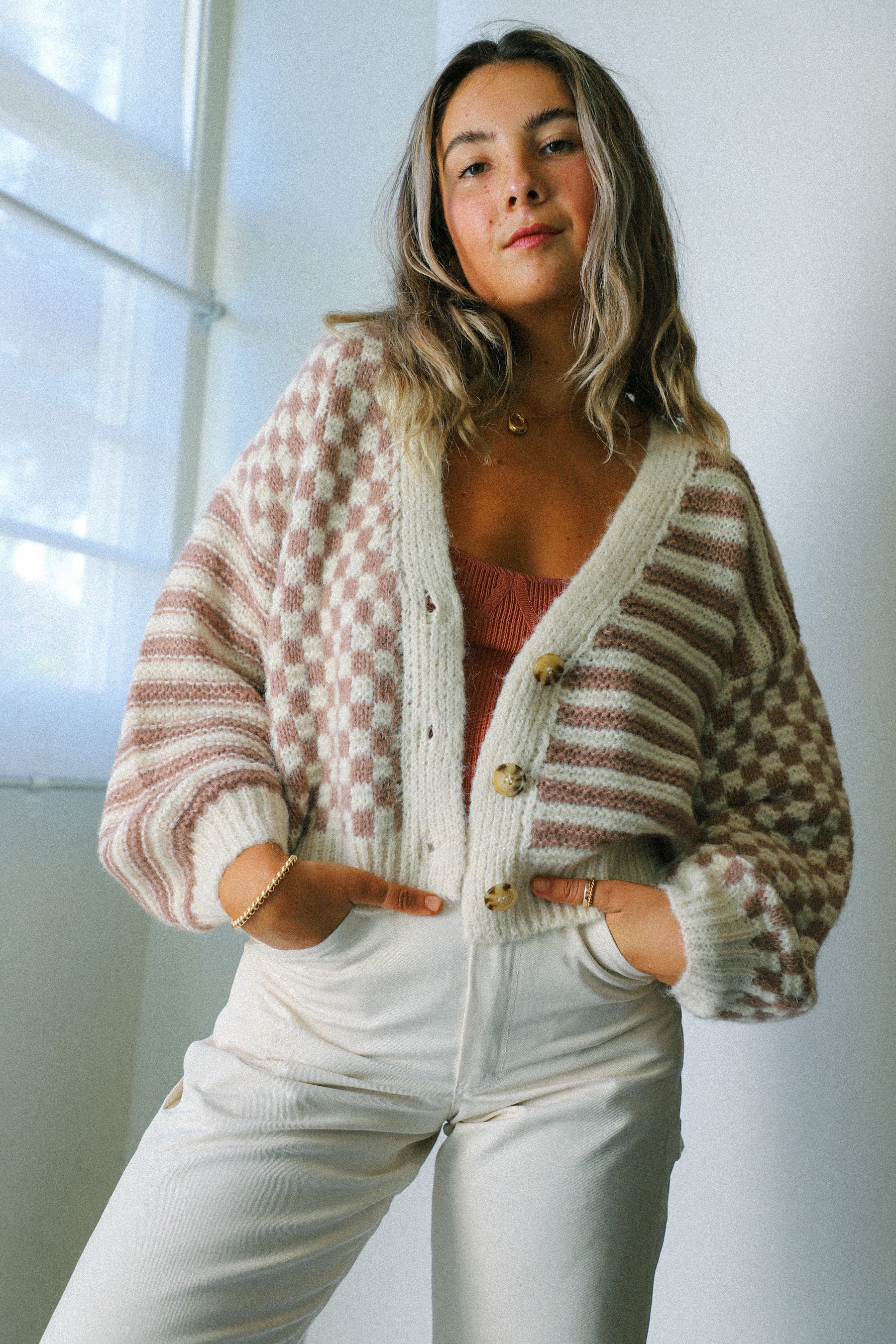 Mixed Checker Cardigan